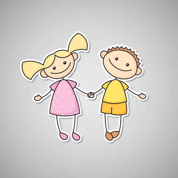 Lovely girl and boy drawn in a linear style. — Stock Vector