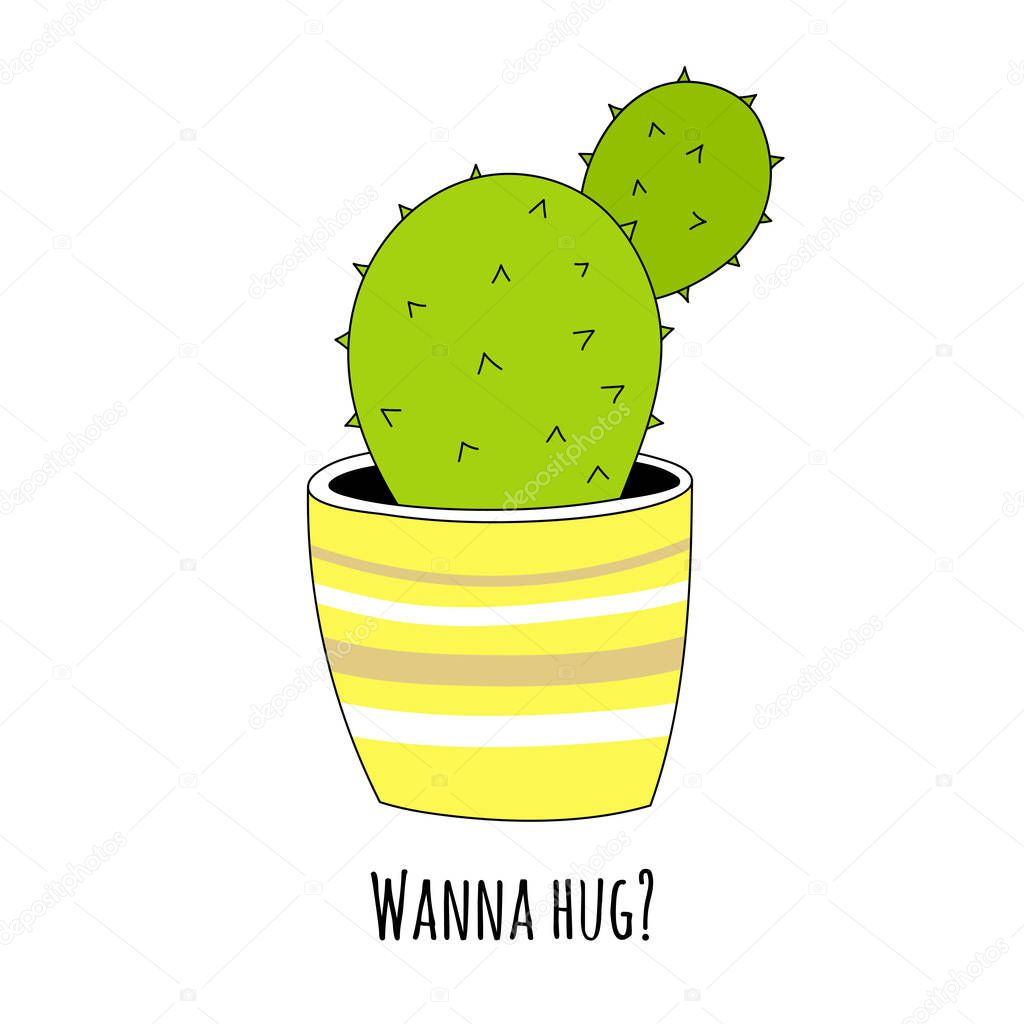Potted green cactus in a hand-drawn style.