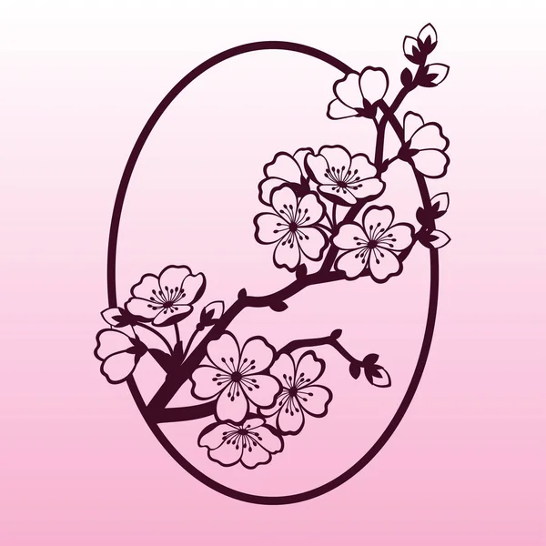 Una rama de flores de cerezo o sakura. Plantilla de corte láser . — Vector de stock