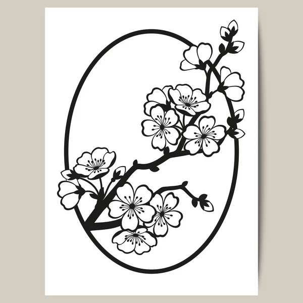 Cartão de saudação com um ramo de flores de cereja . —  Vetores de Stock