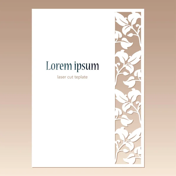 Tarjeta con borde calado con hojas y espacio para texto. Plantilla de corte láser . — Archivo Imágenes Vectoriales