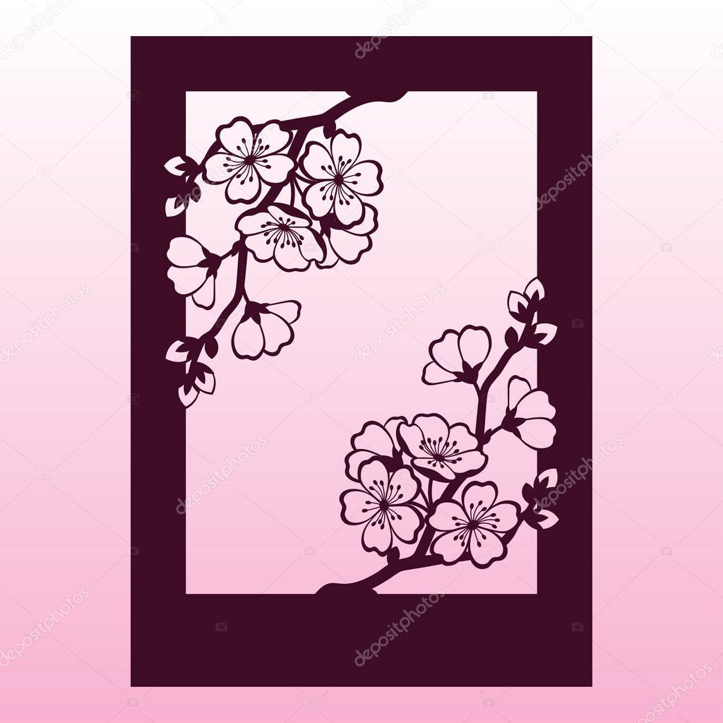A branch of cherry or sakura blossoms.  Laser cutting template.