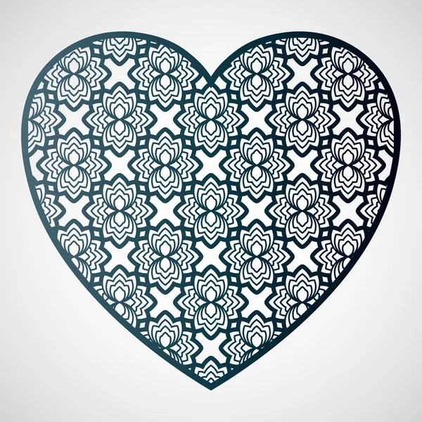 Открытое сердце с цветочным узором. Шаблон лазерной резки . — стоковый вектор