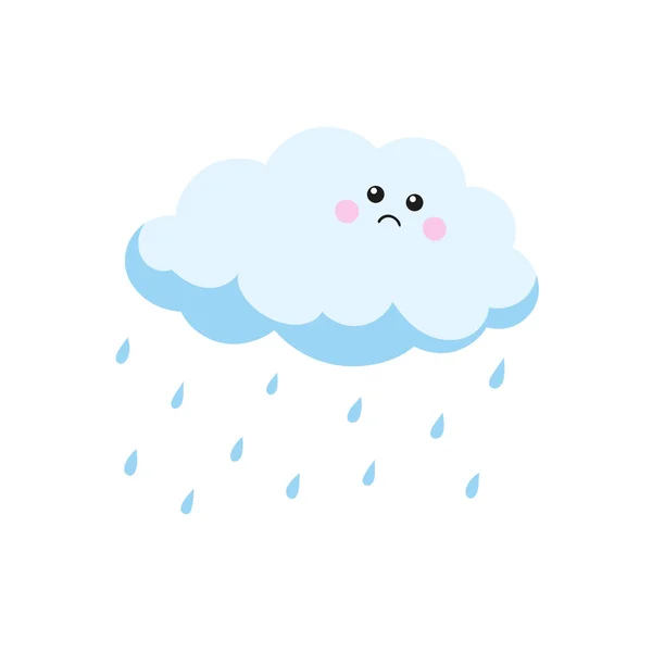 Triste nuage pleurant des gouttes de pluie. Illustration vectorielle . — Image vectorielle