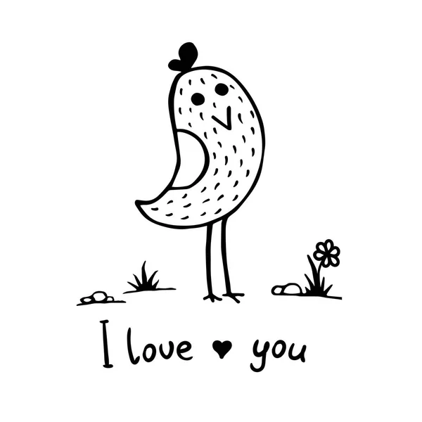 Petit oiseau et inscription Je t'aime — Image vectorielle
