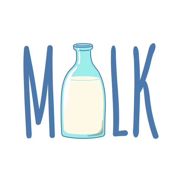 Бутылка молока внутри слова молоко . — стоковый вектор