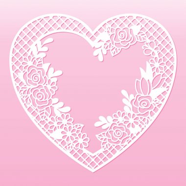 Ajur bir kalp şeklinde çerçeve çiçek. Lazer kesme şablonu.