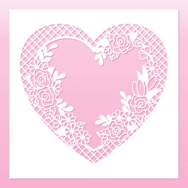 Ajur kalp ve gül ile çerçeve çiçek. Lazer kesme şablonu.