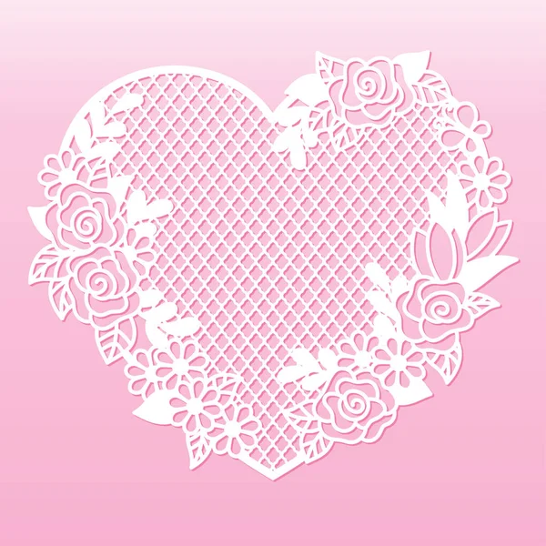 Openwork heart with roses. Laser cutting template. — Stock Vector