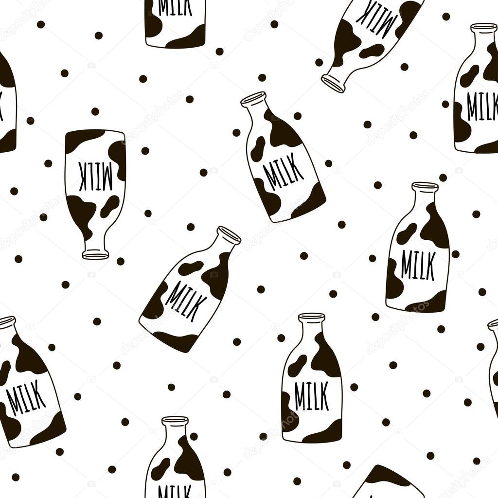 Seamless pattern with milk bottles. Vector template for bedding pattern.