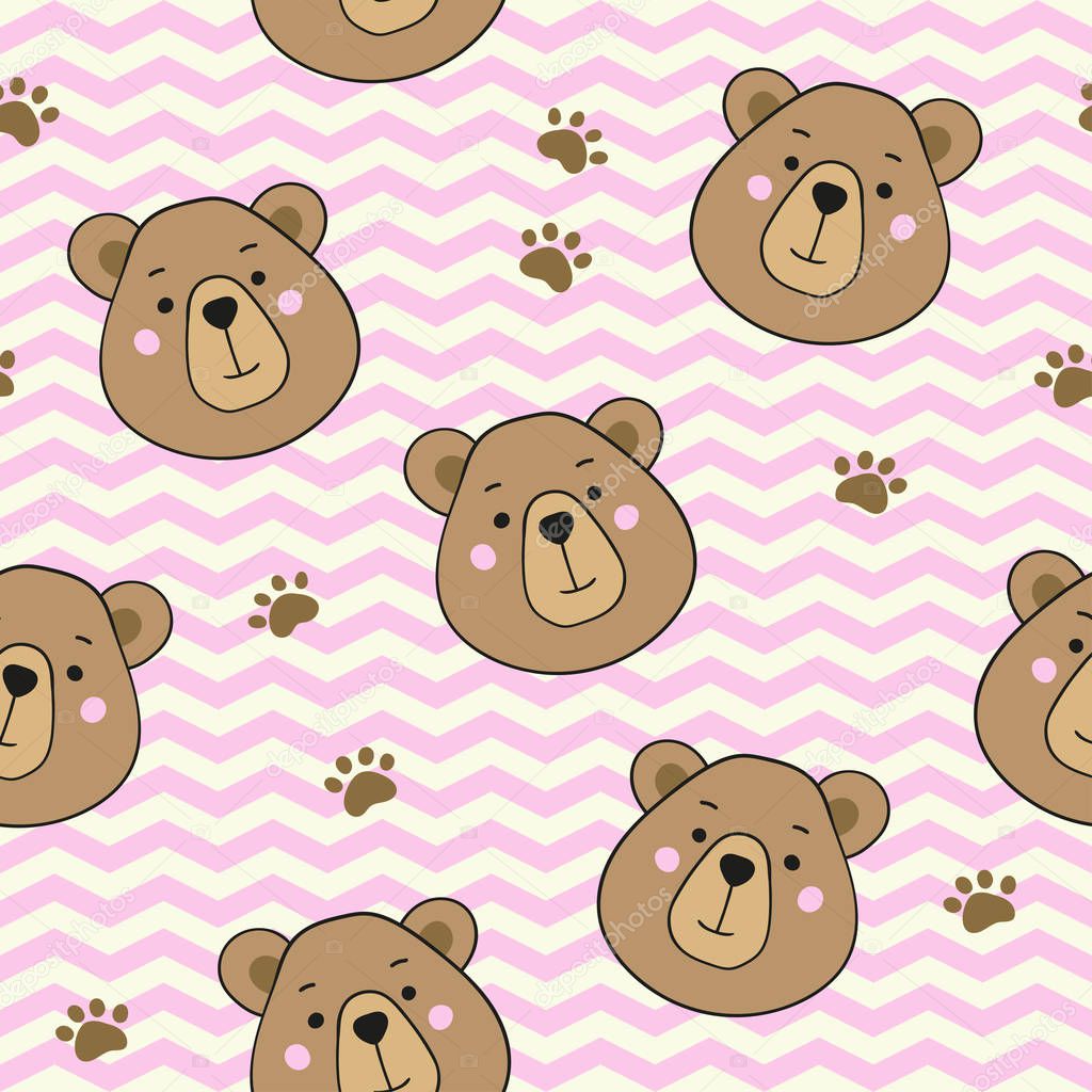 Seamless pattern with cute cartoon teddy bears. Vector template.