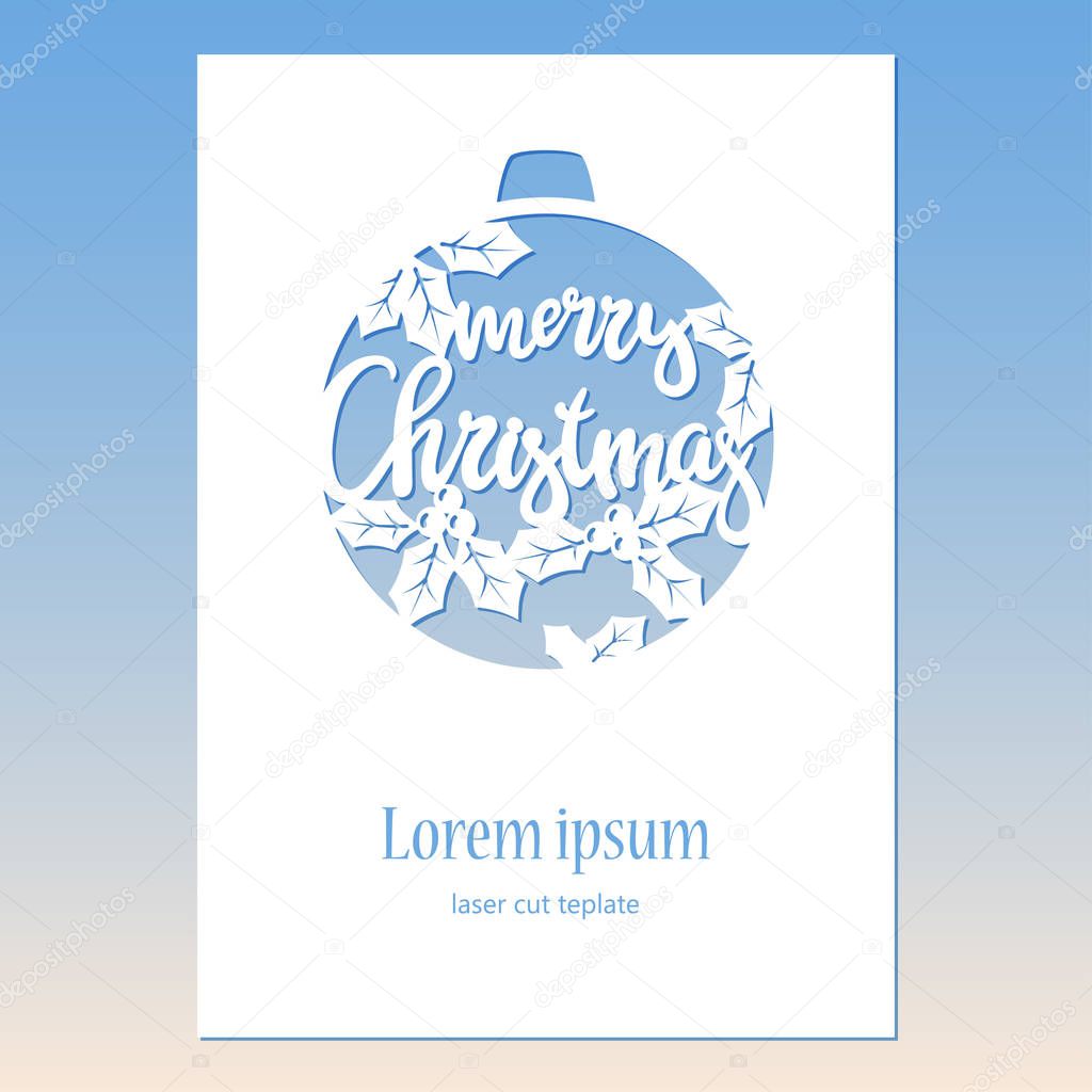 Greeting card with openwork Christmas bauble. Laser Cutting template.