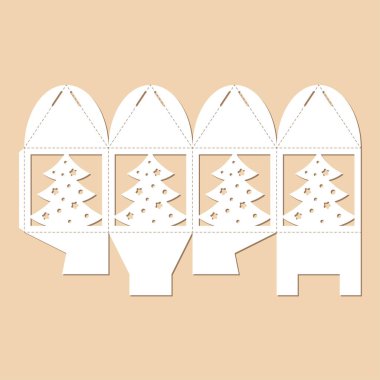 Ajur küp hediye kutusu ile Noel ağacı. Yeni yıl bonbonniere planı.
