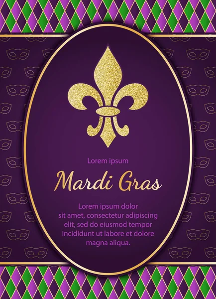 Mardi Gras holiday background. Golden glitter textured Fleur de — Stock Vector