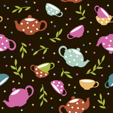 Renkli çaydanlık ve bardak ile Seamless modeli. Vektör şablonu