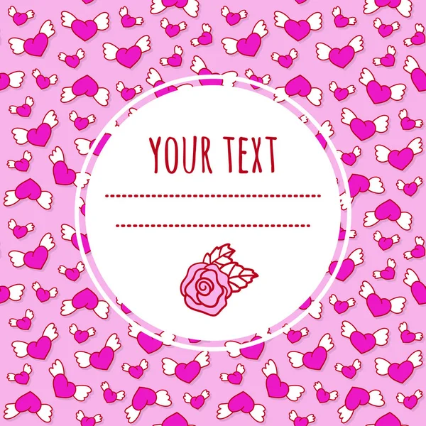 Fondo de amor romántico con lindos corazones alados y rosa. Tarjeta de felicitación del día de San Valentín . — Vector de stock