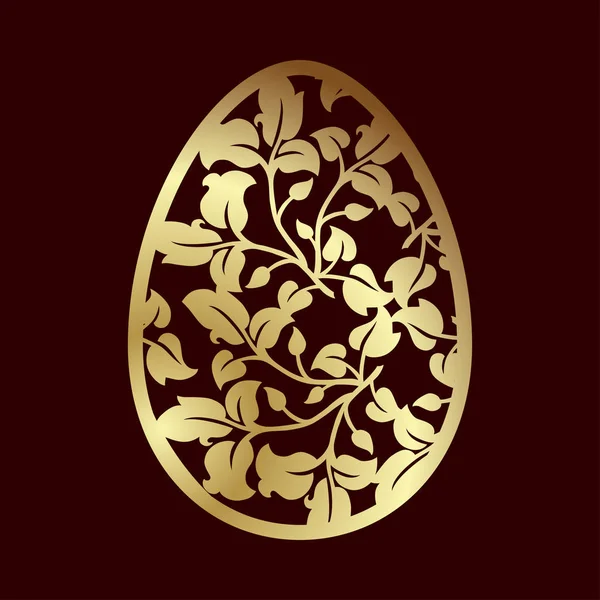 Openwork golden Easter egg with leaves. Laser cutting or foiling — Stock Vector