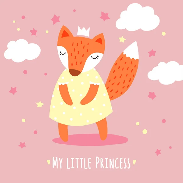 Aranyos rajzfilm fox lány ruha és a kézzel írt felirat az én kis hercegnő. — Stock Vector