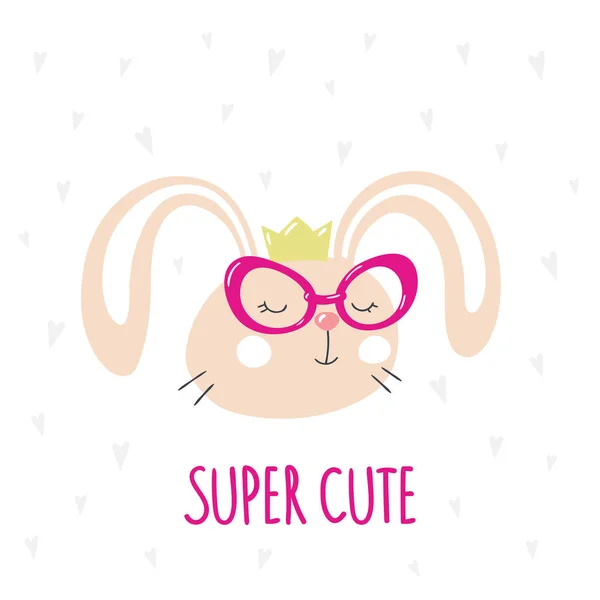 Tarjeta con lindo conejito de dibujos animados en gafas de moda rosa . — Vector de stock