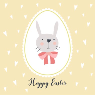 Tebrik kartı ile şirin Paskalya tavşanı. Vektör çizim. 