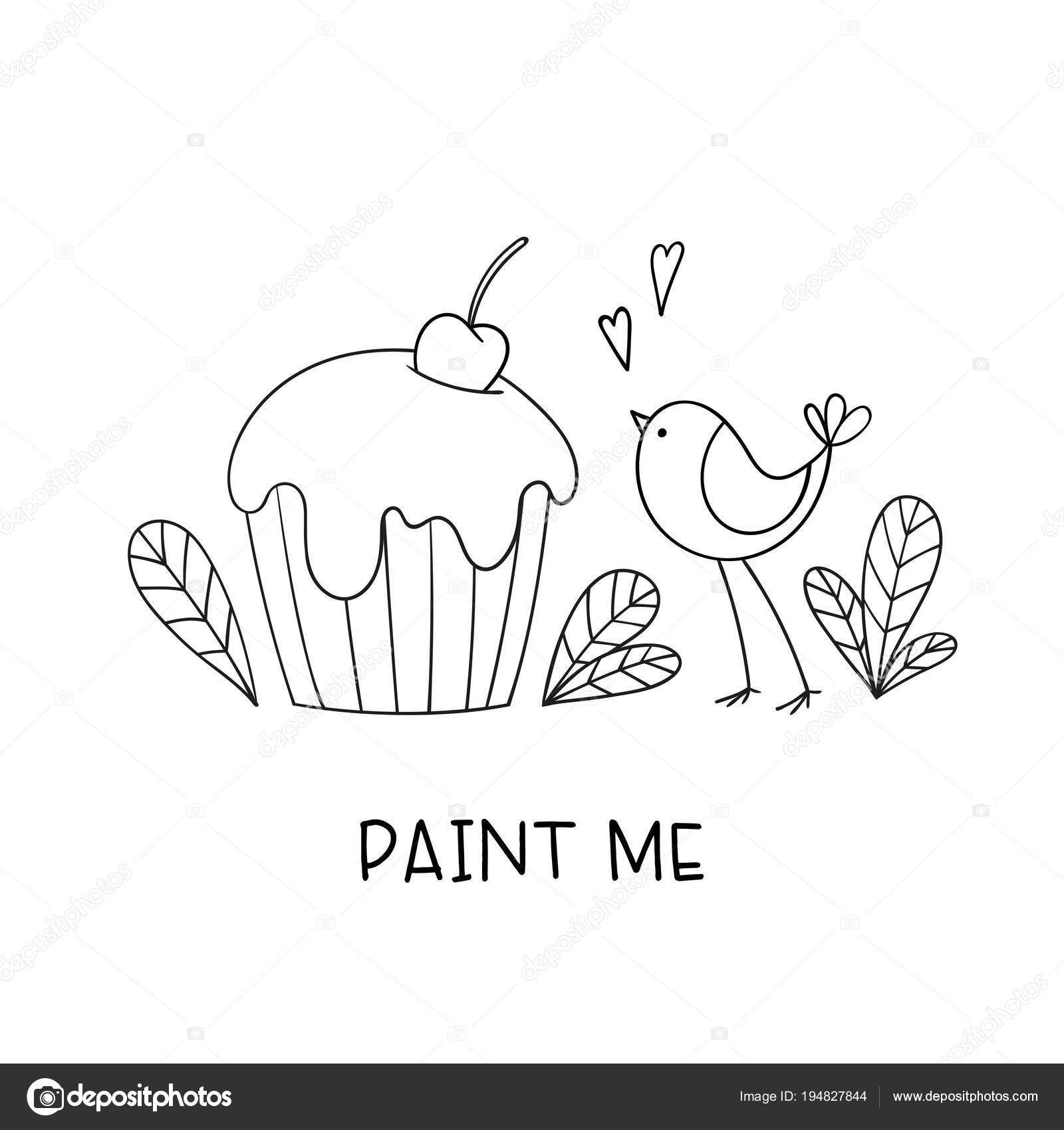 Oiseau De Dessin Animé Mignon Et Petit Gâteau à La Crème Et