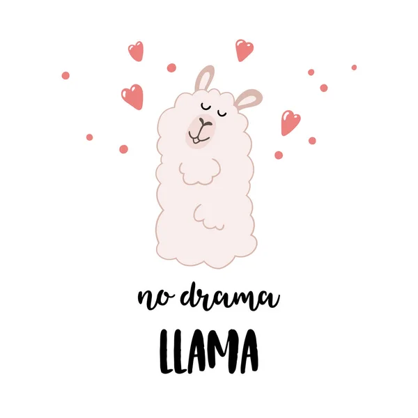 Sin letras dramáticas de Llama. Lindo dibujo animado Llama e inscripción . — Archivo Imágenes Vectoriales