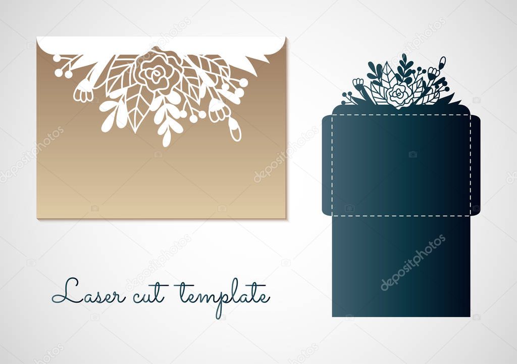 Blueprint of the envelope with flowers. Laser cutting template.