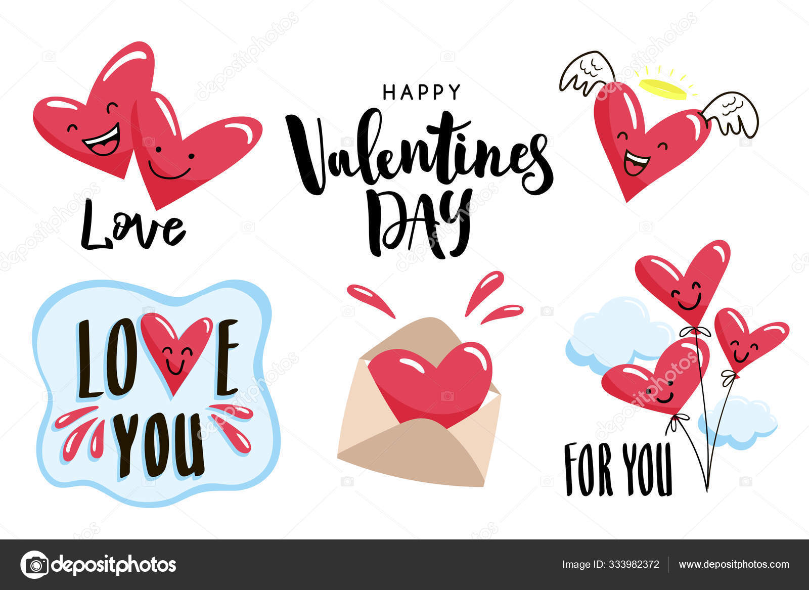 Set of Happy Valentines Day stickers with cute cartoon hearts. Stock Vector  Image by ©Pravdinal #333982372