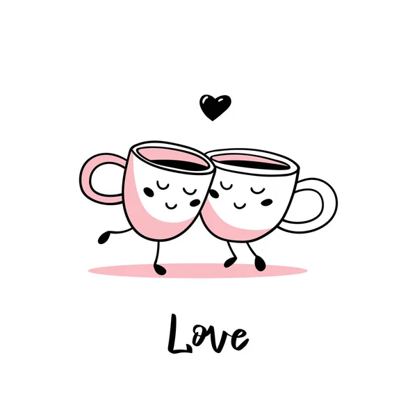 Un couple de tasses de dessin animé mignon de café . — Image vectorielle