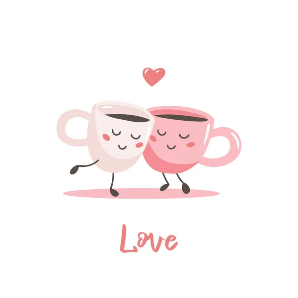 Пара милых мультяшных чашек кофе. Векторная иллюстрация . — стоковый вектор