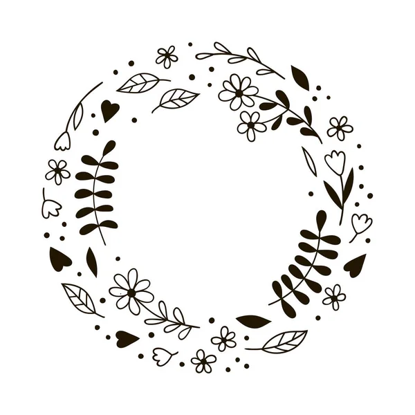 Кругла рамка каракулевих гілок і квітів . — стоковий вектор