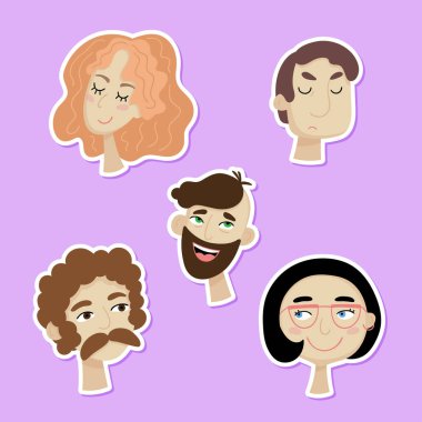 Farklı duyguları olan insanların karikatür yüzleri..