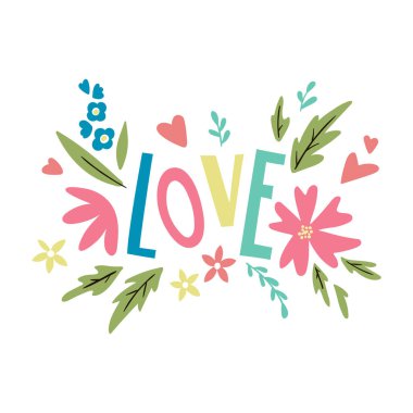 Harfleri severim. Tebrik kartları için uygun bir vektör şablonu.