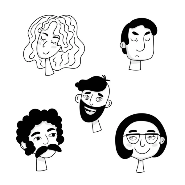 Conjunto de caras de dibujos animados de personas con diferentes emociones. Personajes vectoriales . — Vector de stock