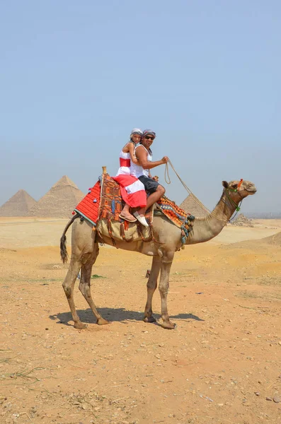 Jeune couple monter un chameau — Photo