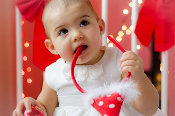 Lindo Bebé Jugando Con Decoración Año Nuevo —  Fotos de Stock