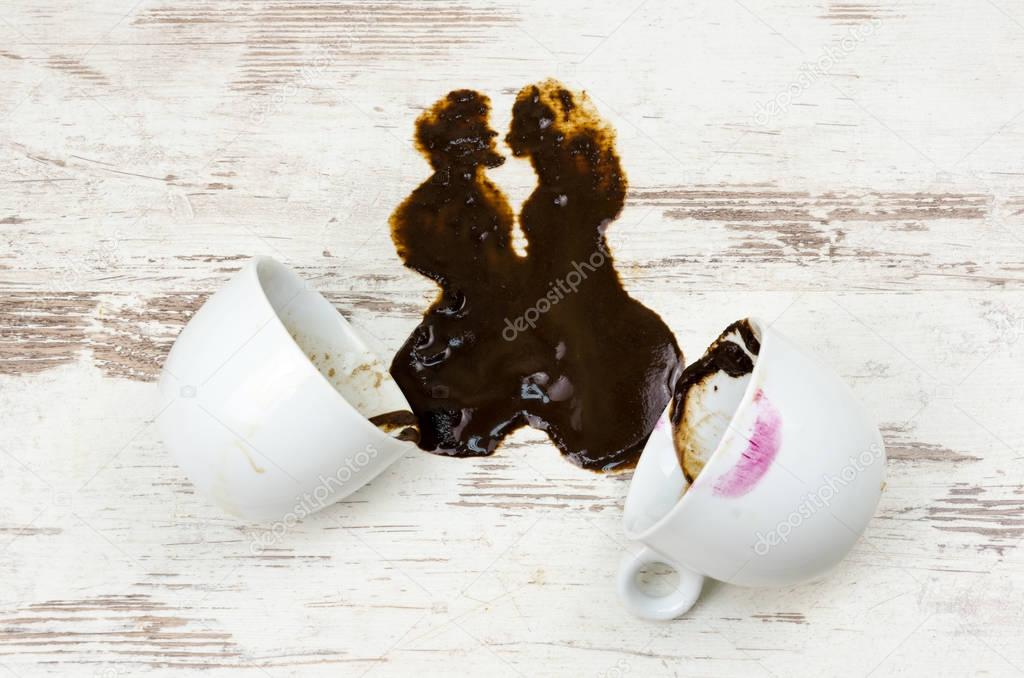 Couple made up of spilled coffee