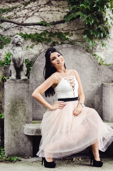 Girl in a dress with a corset — Stock Photo, Image