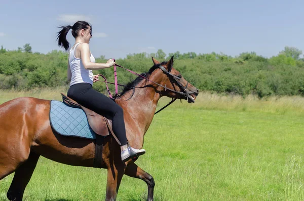 Young woman riding horse — Stock Photo, Image