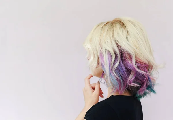 Beautiful female with rainbow or unicorn hair — Stock Photo, Image