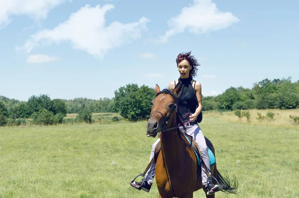 Chica aprender a montar a caballo —  Fotos de Stock