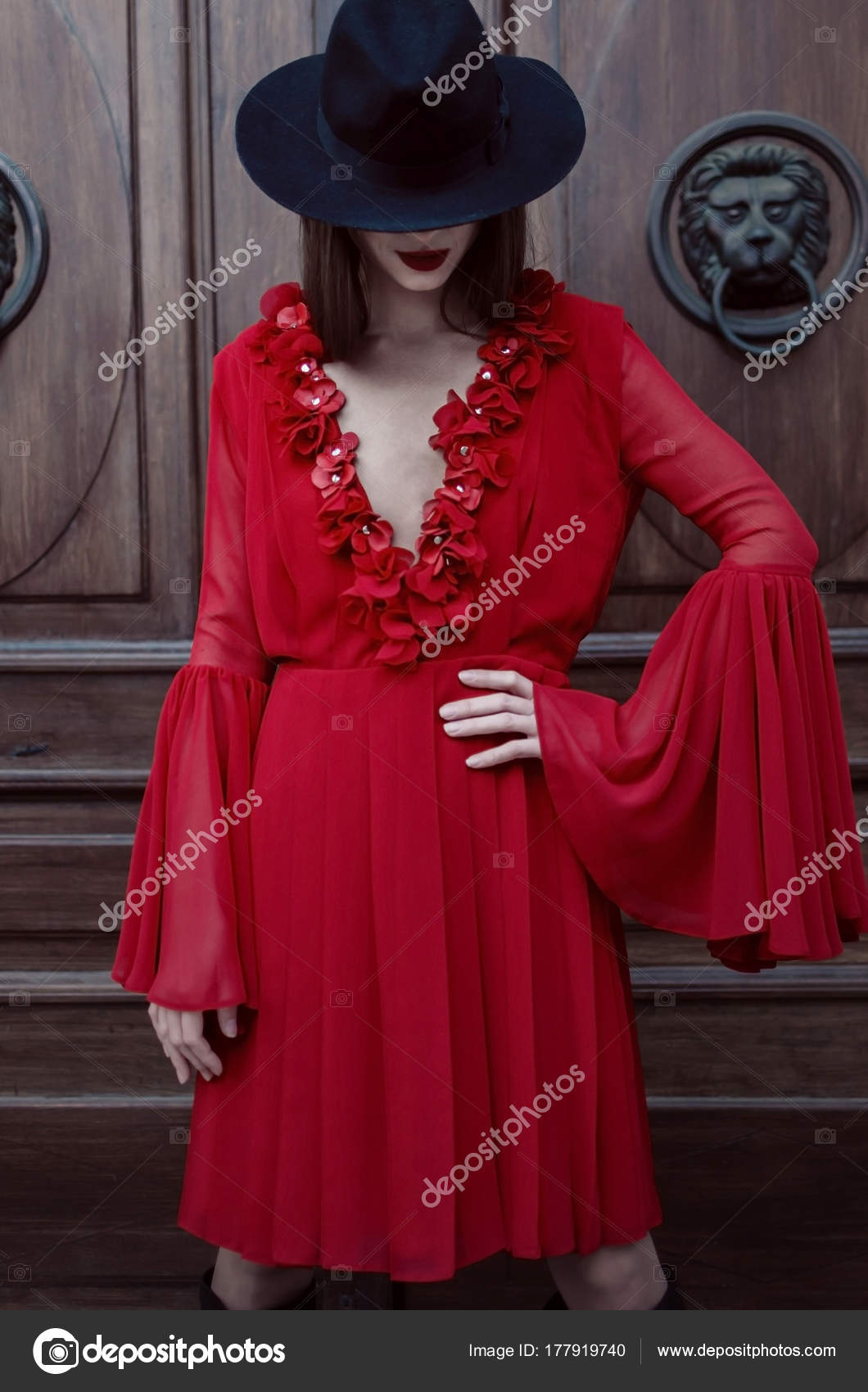 old fashioned red dress