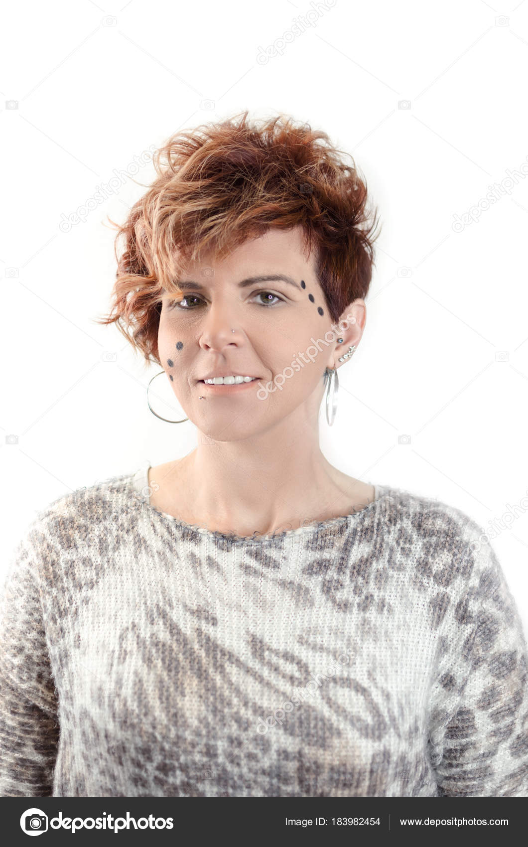 Fifties Hair Happy Mature Woman Her Fifties Trendy Asymmetry
