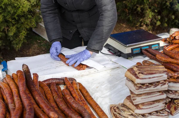 Sales Sausages Street — Stock Photo, Image