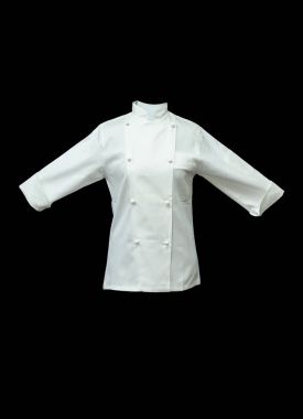 siyah arka plan üzerine izole kozmetik tek tip ya da iş kıyafetleri, beyaz pamuklu gömlek şal ile geniş ve uzun kollu