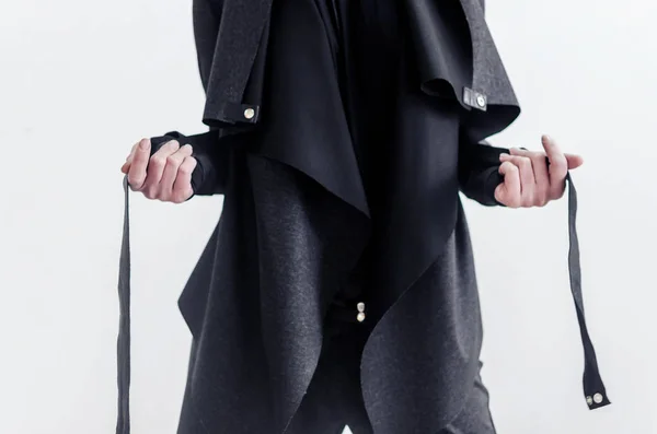 Крупним Планом Фото Жінки Чорному Модному Пальто — стокове фото