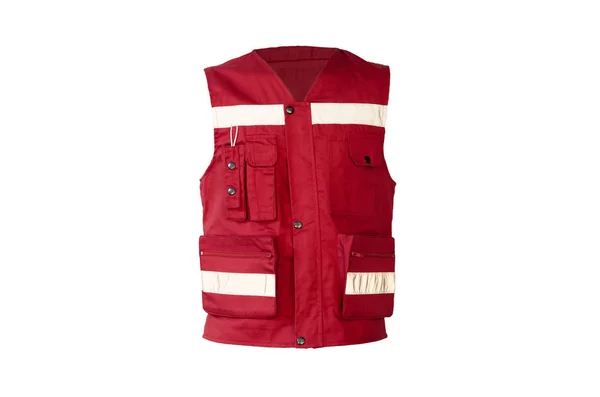 Vêtements Travail Gilet Rouge Avec Ruban Lumineux Sur Fond Blanc — Photo