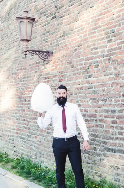 Smiling Young Bearded Hipster Man Formal Suit Having Fun While — Stock Photo, Image