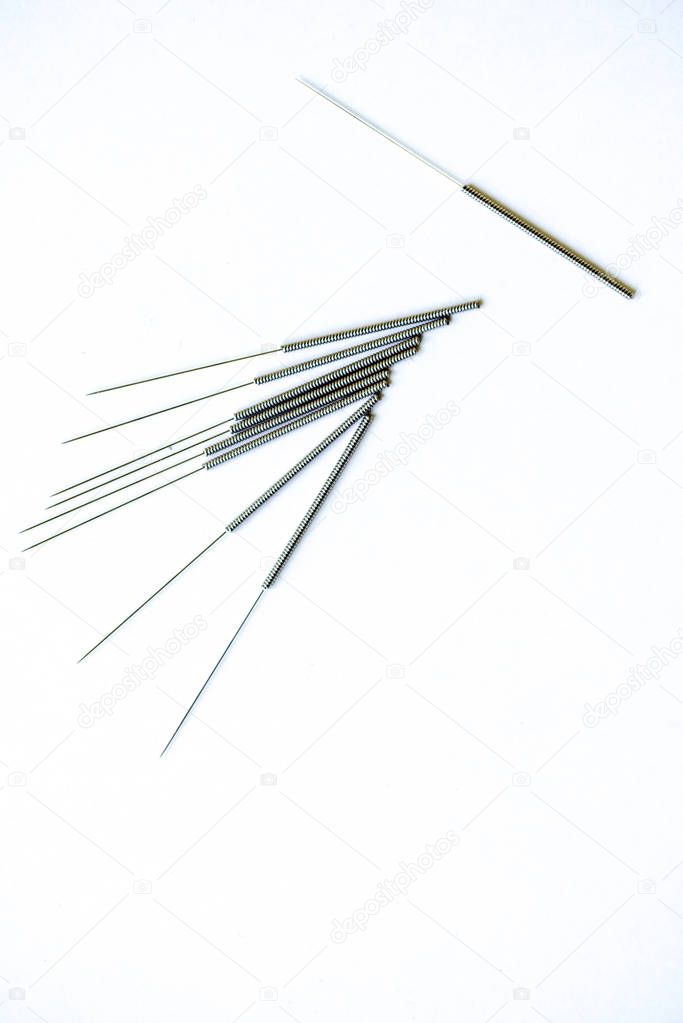 More needle for acupuncture on white background
