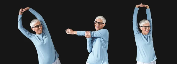 Portrait Mature Women Doing Her Stretches — Stock Photo, Image